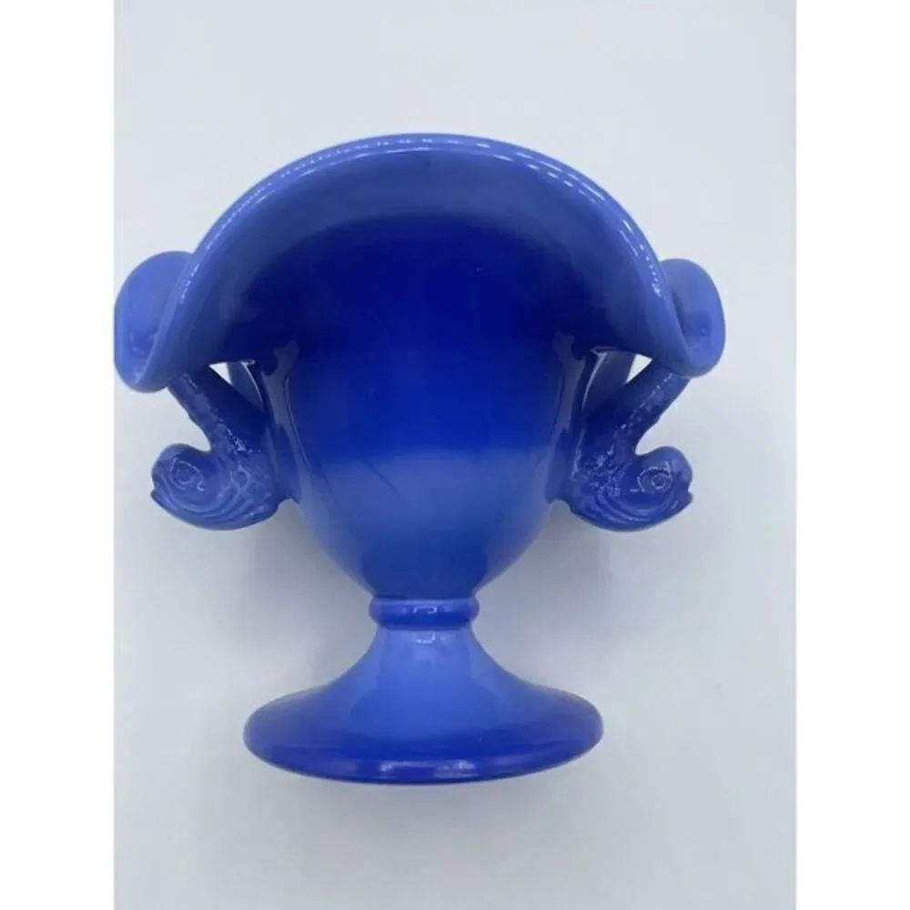 Fenton Periwinkle Blue‎ Dolphin Head Handled Compote Pedestal Bowl Vase
